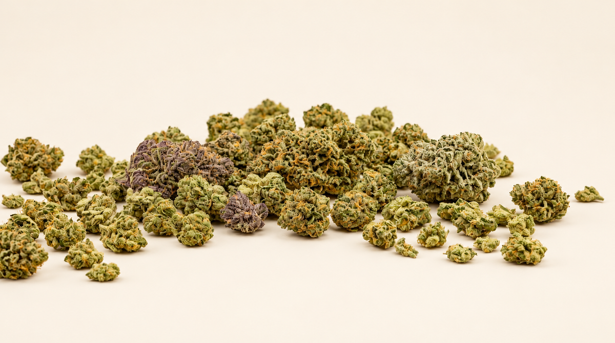 Petites fleurs Mango du Duo Small Bud CBD — photo du catalogue au fond retravaillé