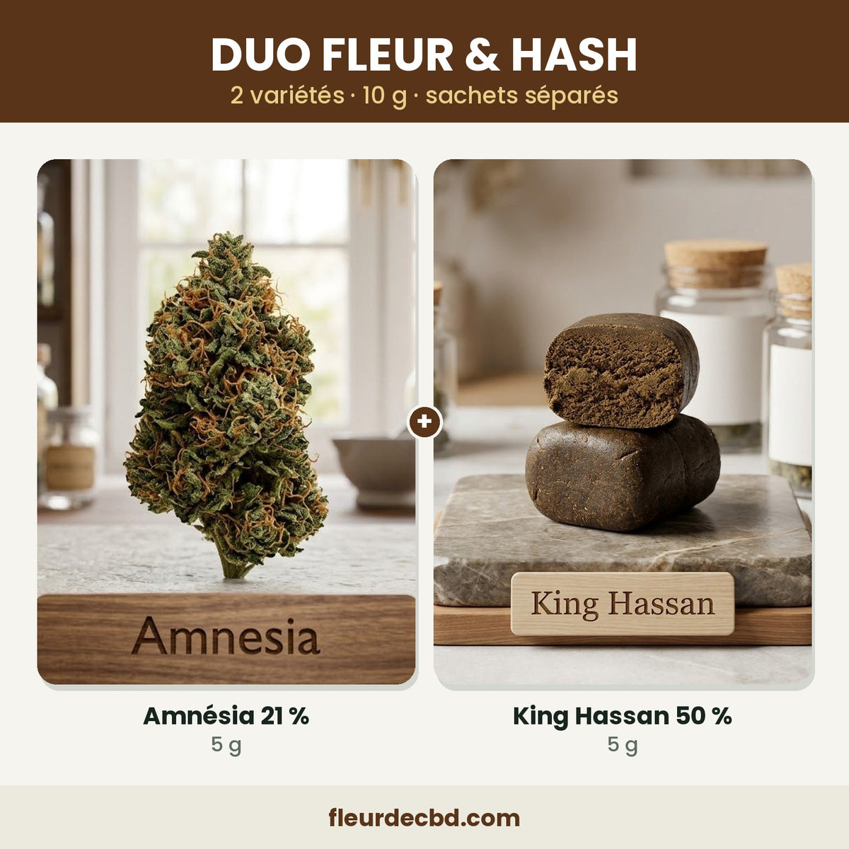 Duo fleur et hash CBD : Amnésia et King Hassan