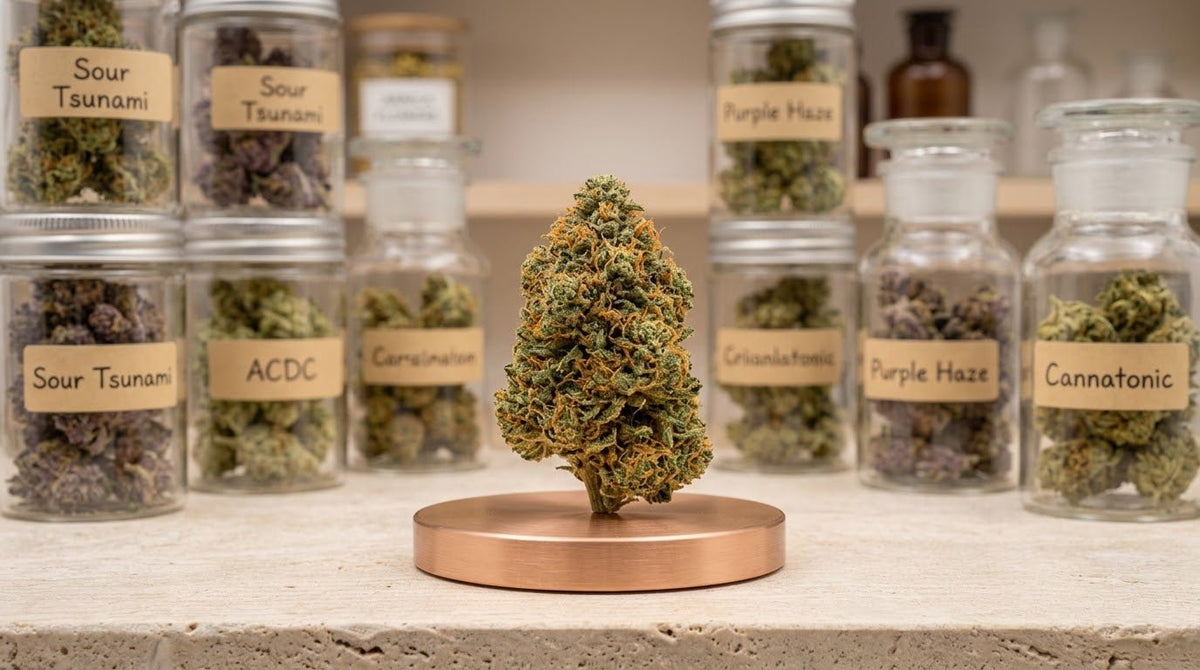 Fleur de CBD Royal Gorilla Glue 13% sous serre, résine abondante